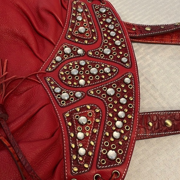 Sharif Studio Red Pebbled Handbag with Rhinestones, Used Once. - Picture 5 of 13